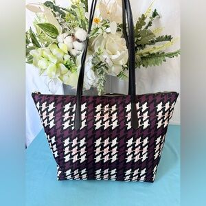 Kate Spade Kitt EUC houndstooth pattern zip tote